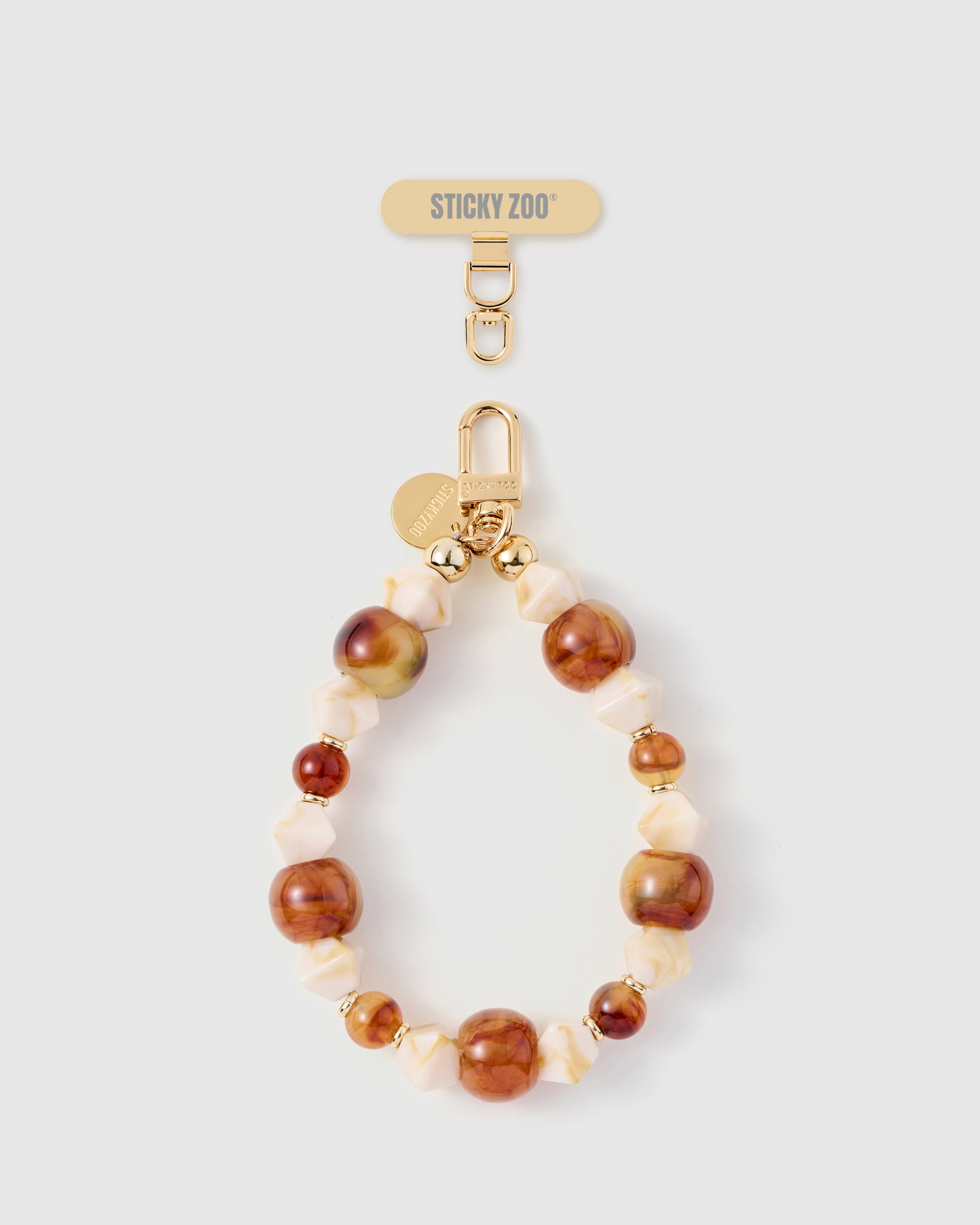 Amber Marble Stone Phone Strap — Handmade Mixed Bead Wristlet