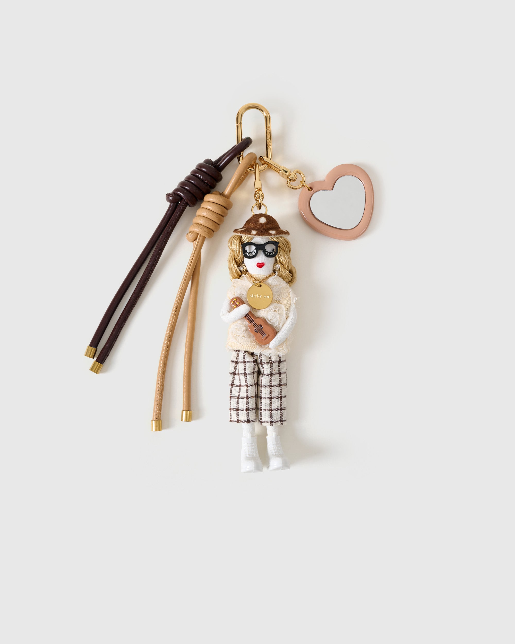 SAINT VIVI Stack Charm – Handmade Guitar & Gold Heart Bag Charm