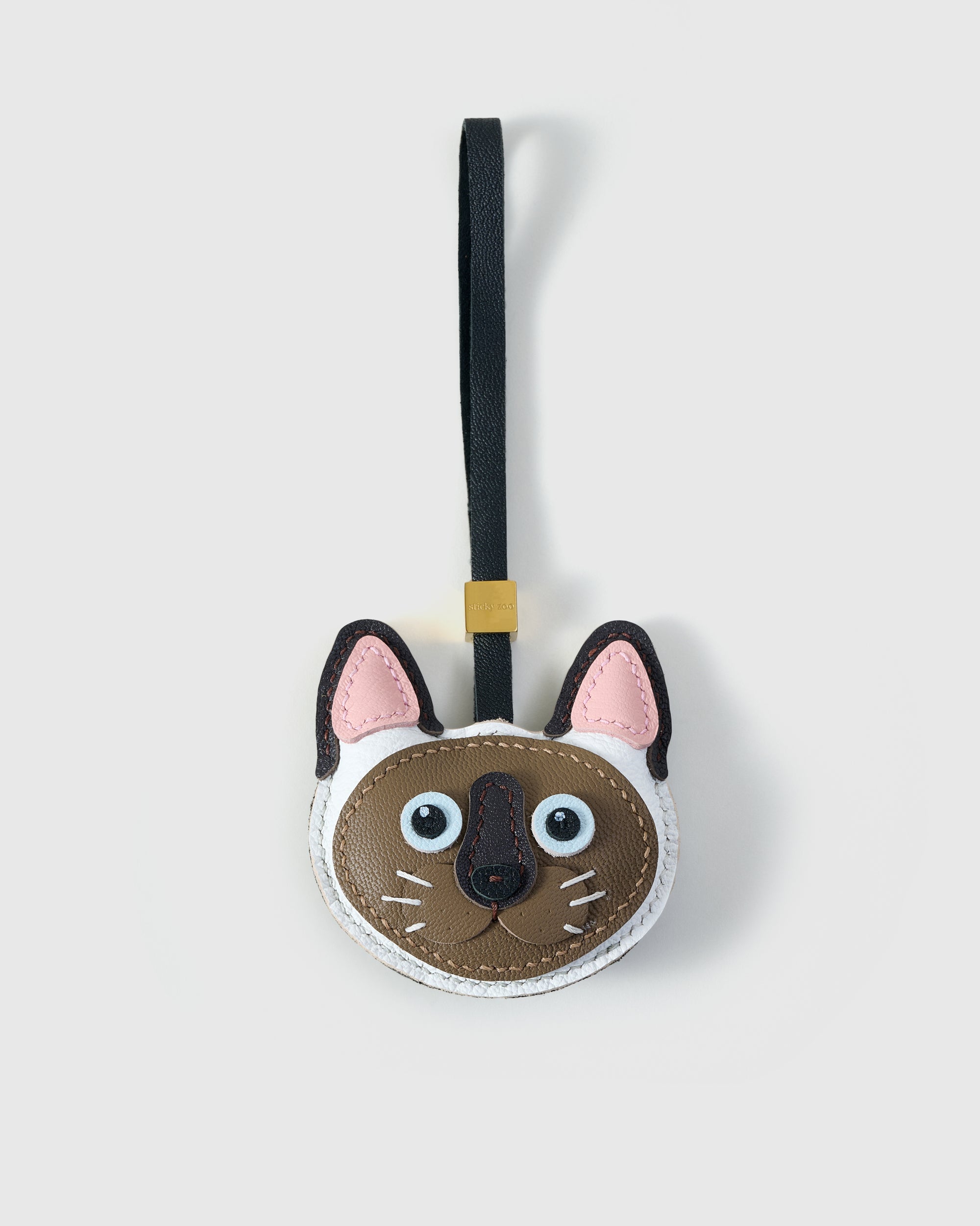 Siamese Cat With Pink Ear Leather Bag Charm & Keychain – Handmade