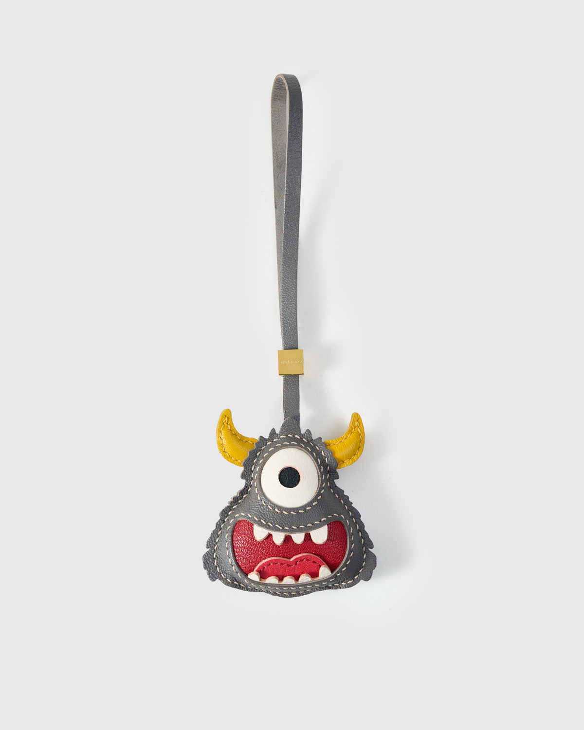 Little Monster Leather Bag Charm & Keychain – Handmade in Gray