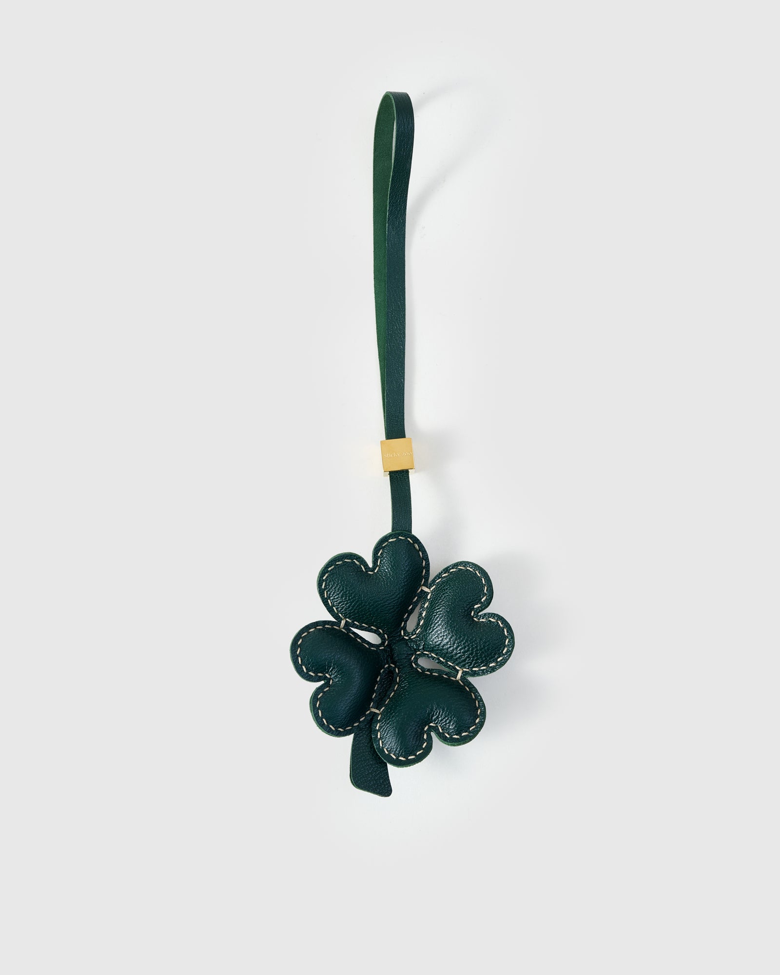 Lucky Clover Charm in Forest Green — Handmade French Leather 3D