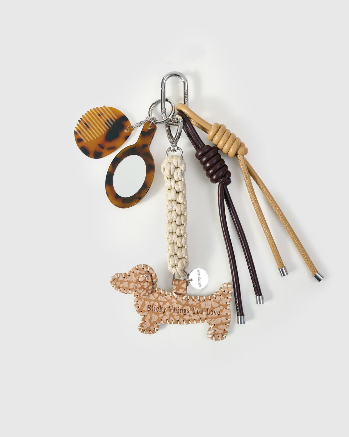 Woven Dog Bag Charm with Tortoiseshell Comb & Mirror – Handmade