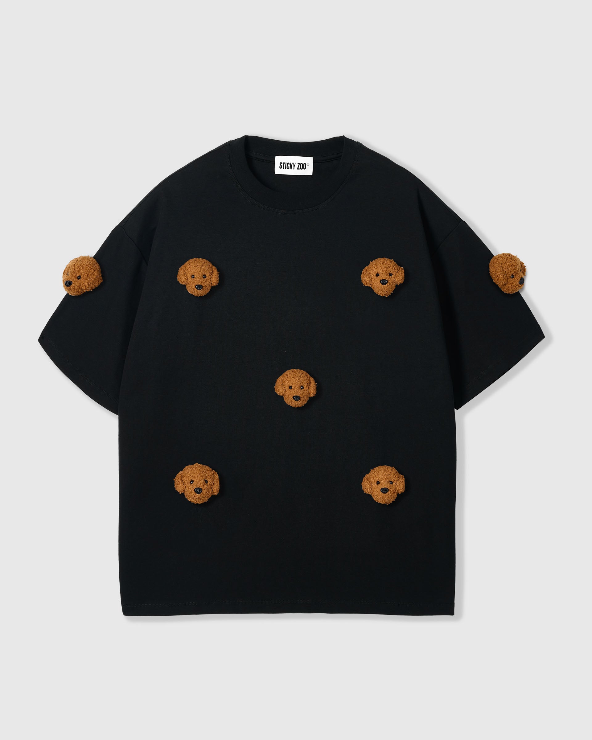 Sticky Zoo® - Black Poodle Parade T-Shirt — Hand-Sewn Plush Poodles