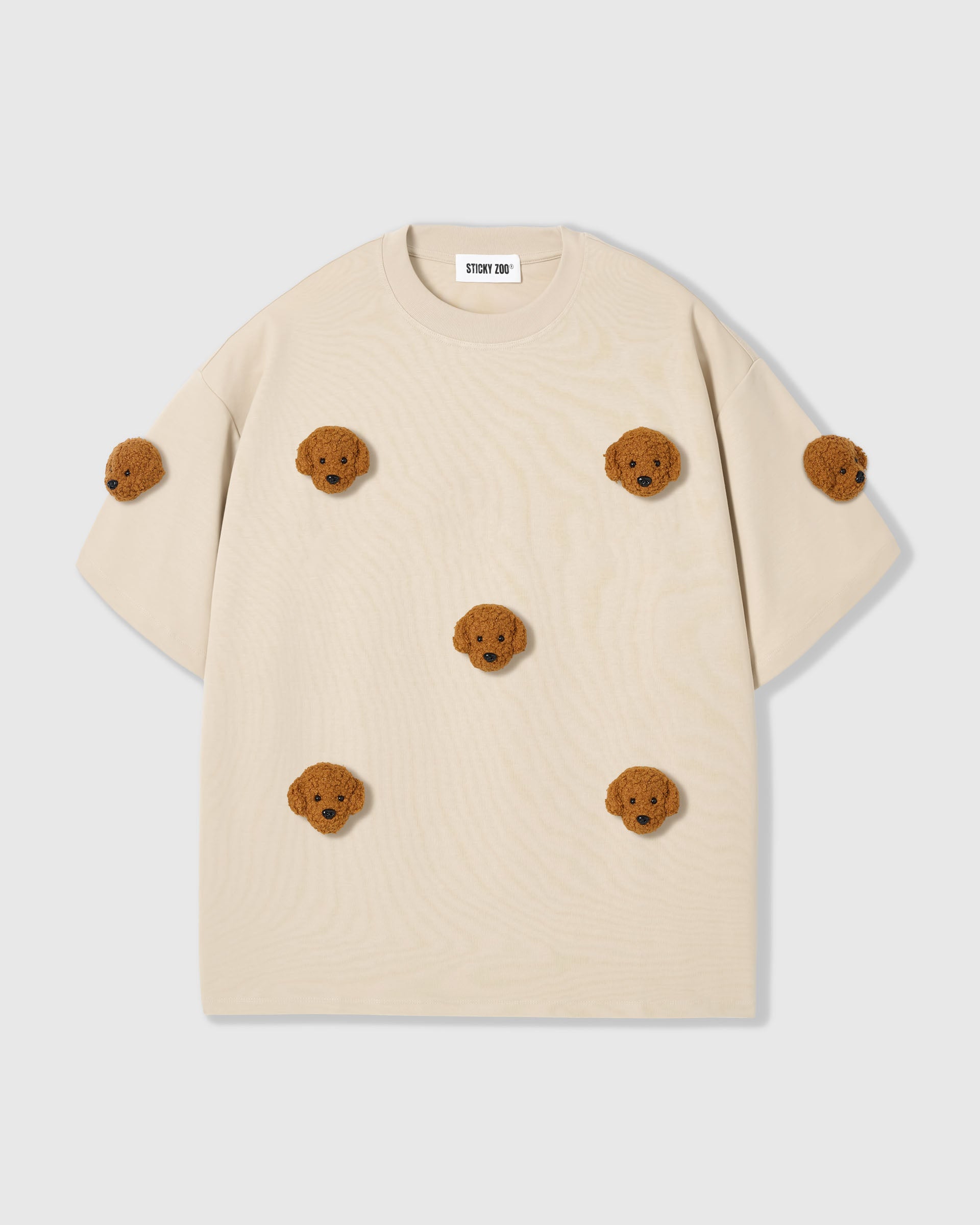 Cream Poodle T-Shirt · 230gsm Cotton with 7 Plush Faces – STICKYZOO®