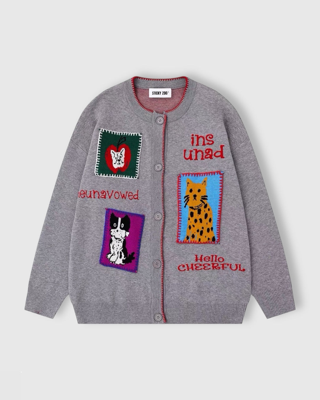 Puppy Jacquard Knit Cardigan