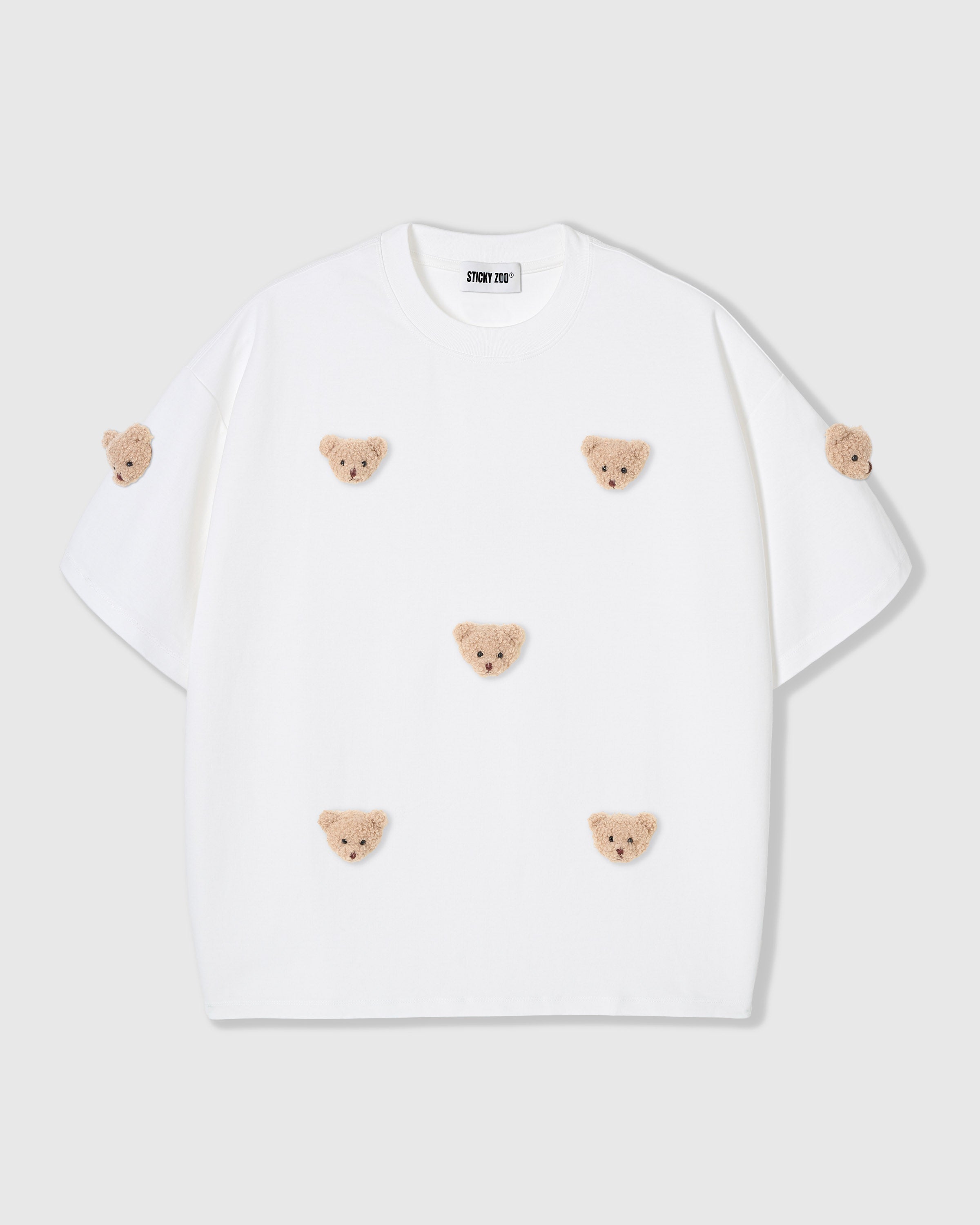 Plush Bear Oversized T-Shirt White · 230gsm Handmade – STICKYZOO®