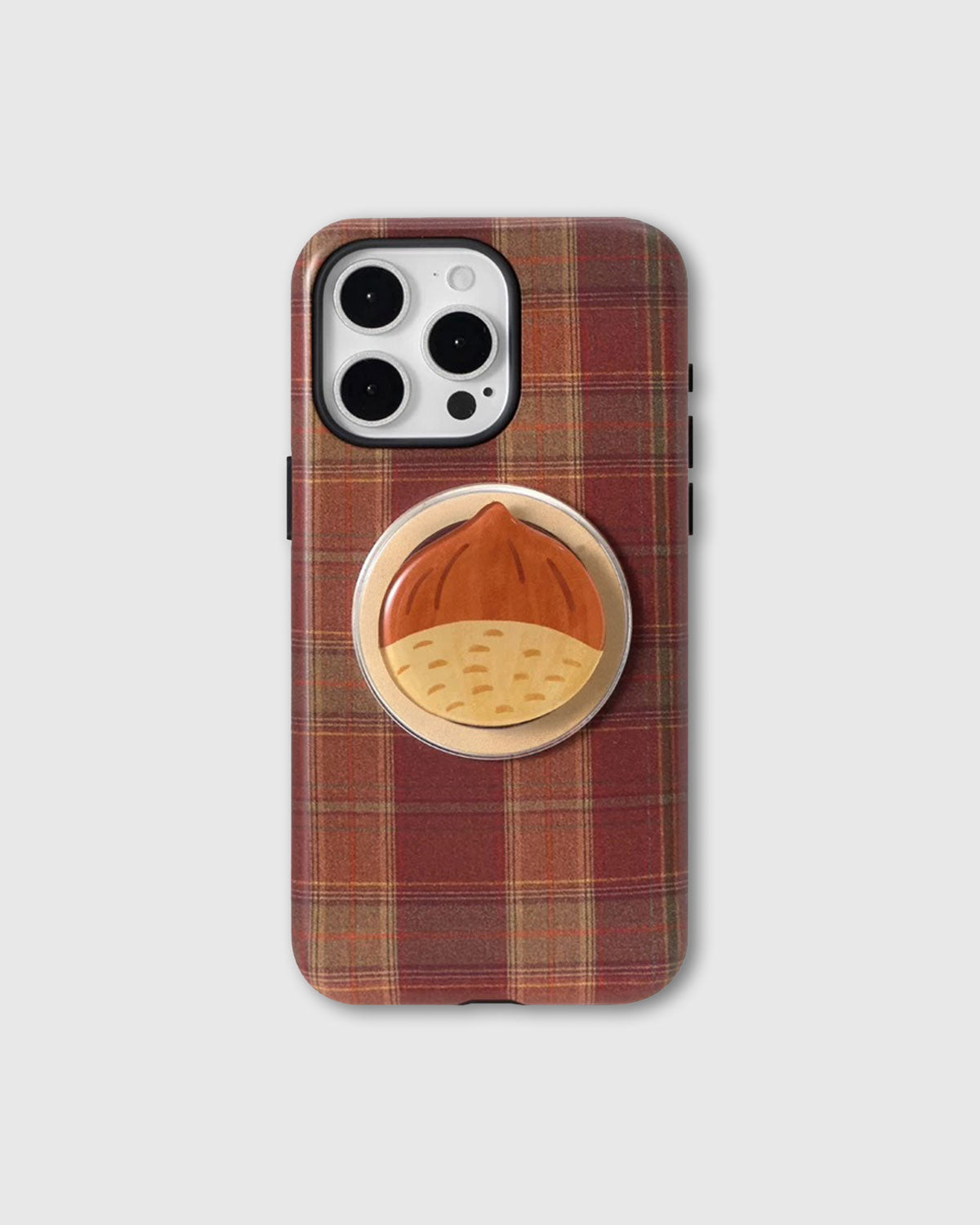 sticky zoo ブラウン iPhone用ケース チェスナットチェック柄 iPhoneケース 秋のナットグリップ 薄型保護