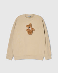 STICKYZOO TEDDY BEAR SWEATSHIRT in Cream featuring one hand-stitched plush teddy bear appliqué, designed in Amsterdam