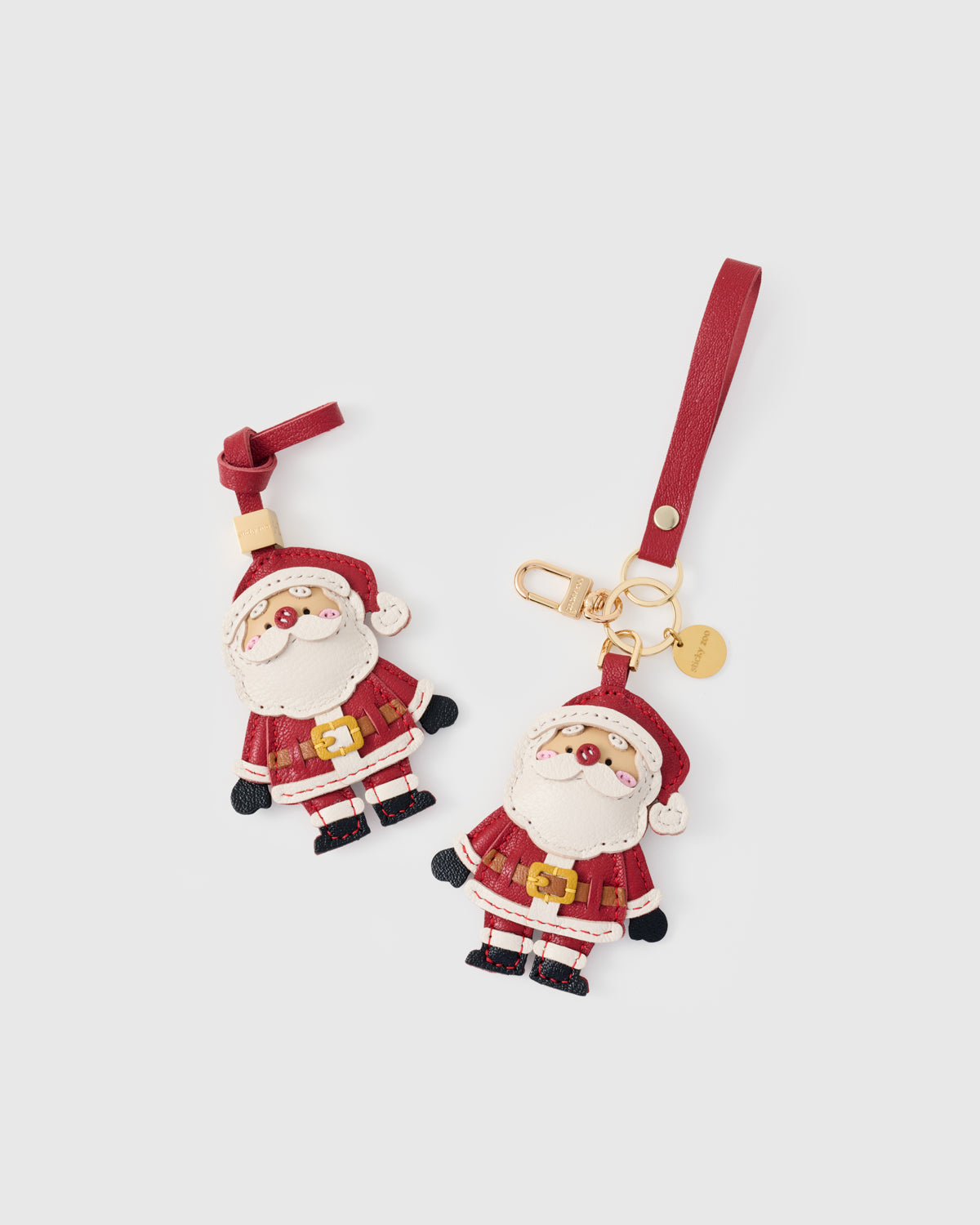 Santa Claus Leather Bag Charm & Keychain – Handmade Christmas Gift
