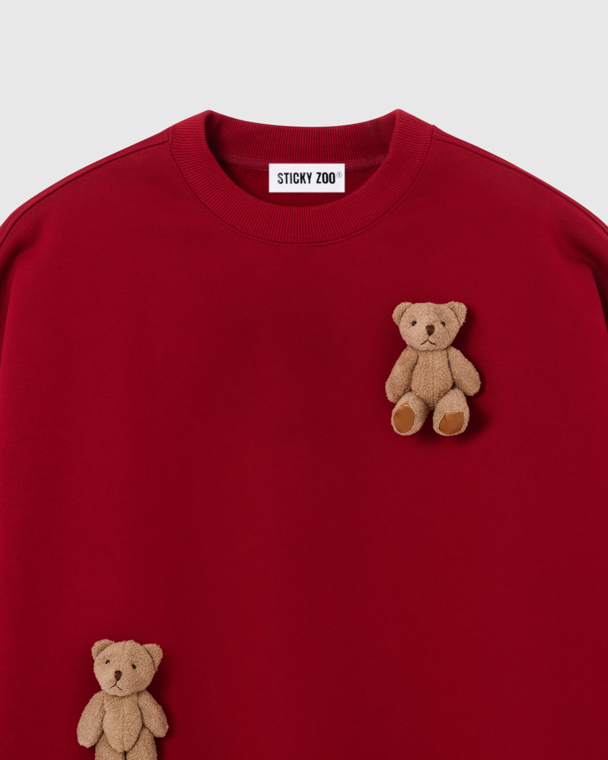 Cropped 450gsm Red Sweatshirt · Handmade 3D Plush Bears – STICKYZOO®