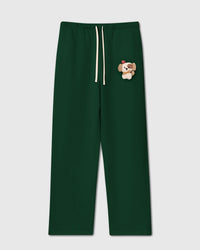 STICKYZOO Cardinal Puppy Sweatpant in green colorway with plush puppy detail
