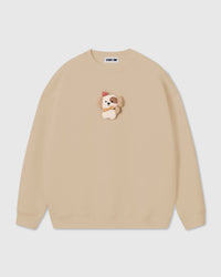 STICKYZOO CARDINAL PUPPY SWEATSHIRT in Cream featuring one hand-stitched plush puppy appliqué, designed in Amsterdam