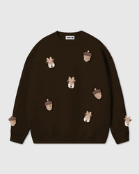 STICKYZOO Reindeer and Acorn Plush Sweatshirt in brown colorway