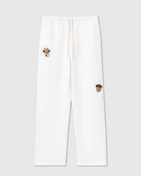 STICKYZOO REINDEER & ACORN SWEATPANT featuring 2 hand-stitched plush reindeer & acorns, designed in Amsterdam