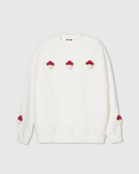 STICKYZOO Mushroom Sweatshirt in cream with five hand-stitched 3D plush red-capped mushrooms