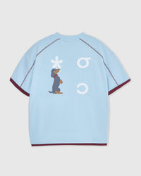 STICKYZOO Dachshund Bloom Ringer T-Shirt in sky blue showing front embroidered dachshund