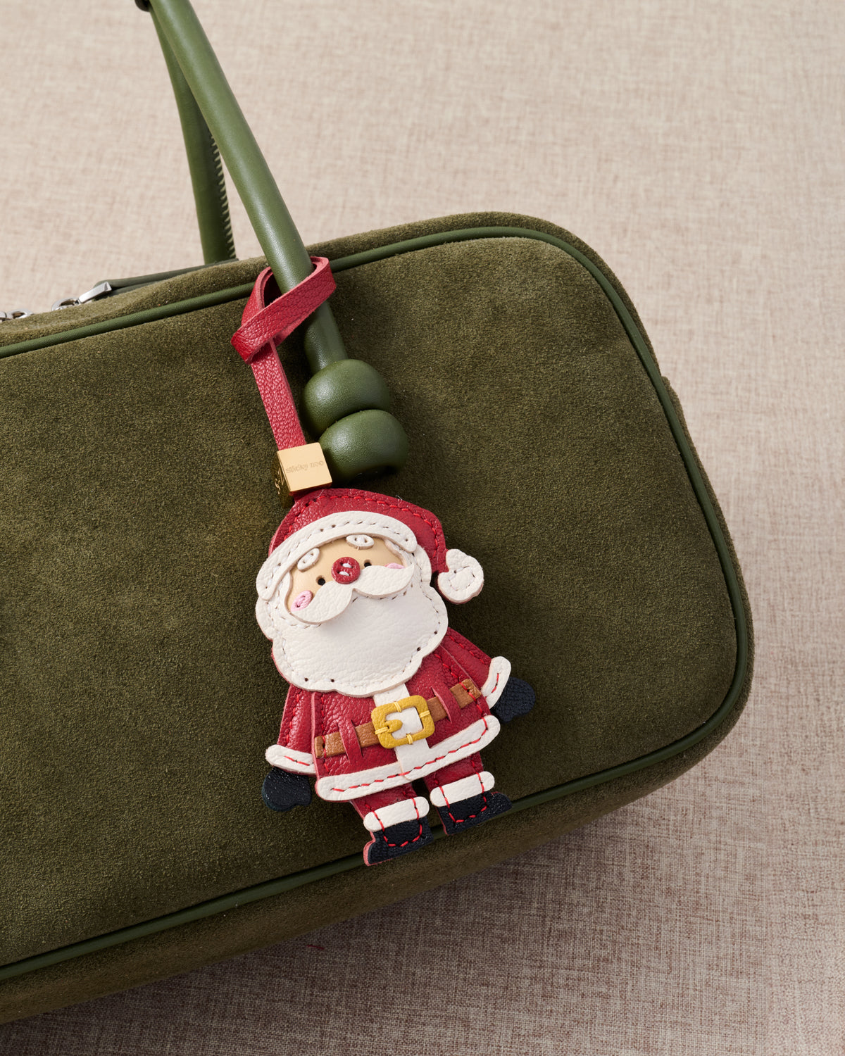Santa Claus Leather Bag Charm & Keychain – Handmade Christmas Gift