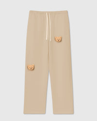 STICKYZOO Sticky Bear Sweatpant in cream with two hand-stitched 3D plush teddy bear face appliques