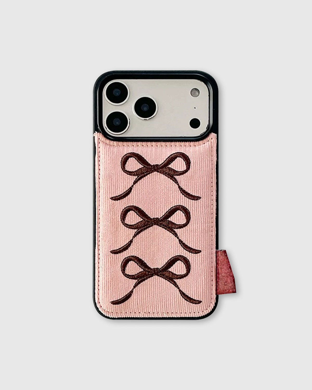 PINK TRIPLE BOW CORDUROY WALLET PHONE CASE