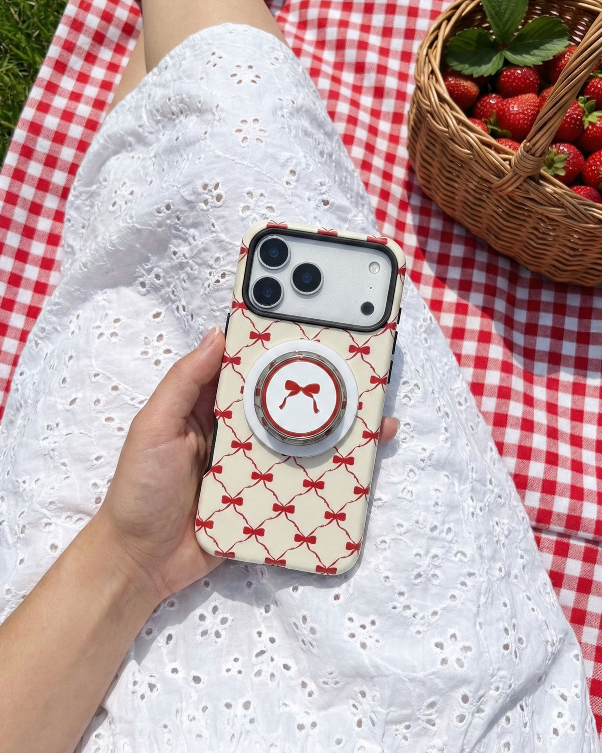 Rotes Schleifen-Gitter-Handyhülle