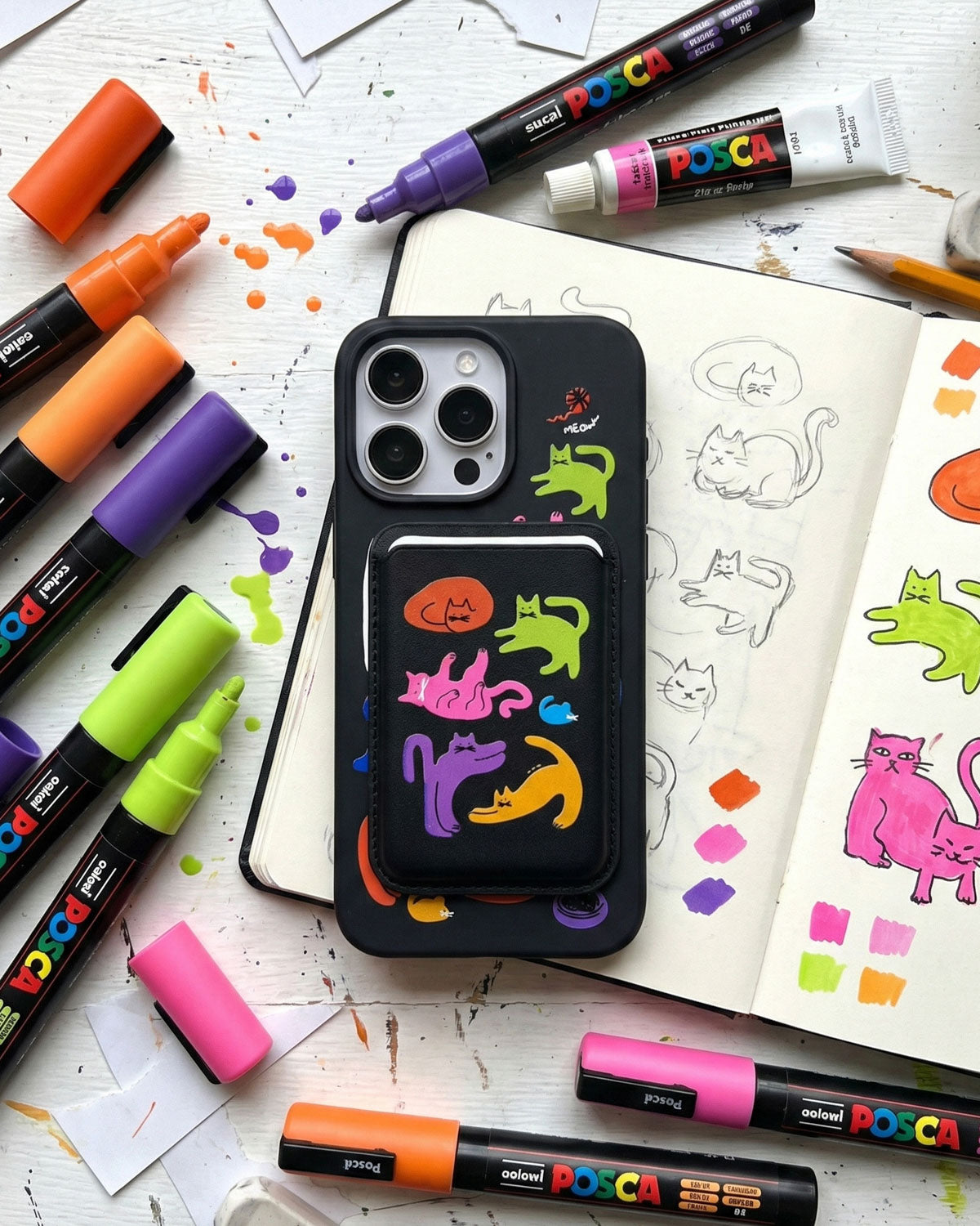 Custodia per telefono con portafoglio Gatti Colorati