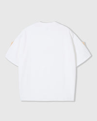 Back view of STICKYZOO white Bear T-Shirt showing boxy silhouette and bears peeking at sleeves
