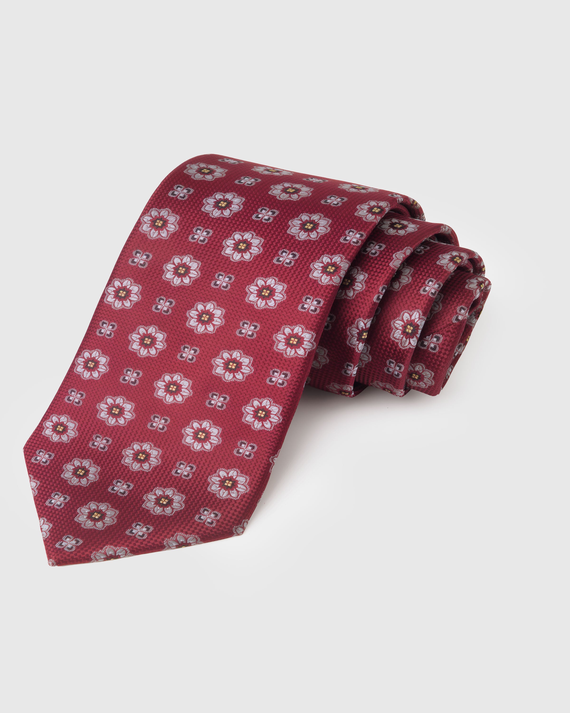 STICKYZOO Garnet Floral Tie — hand-embroidered garnet / blush mulberry silk with repeat floral pattern