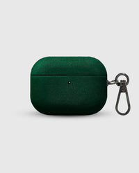 STICKYZOO Alcantara Clip AirPods Pro Case in forest green microfiber suede with metal carabiner