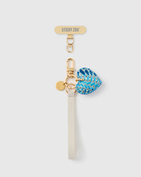 STICKYZOO azure python heart leather phone strap flat, blue python-print calf-hair heart on ivory Alran leather with gold hook