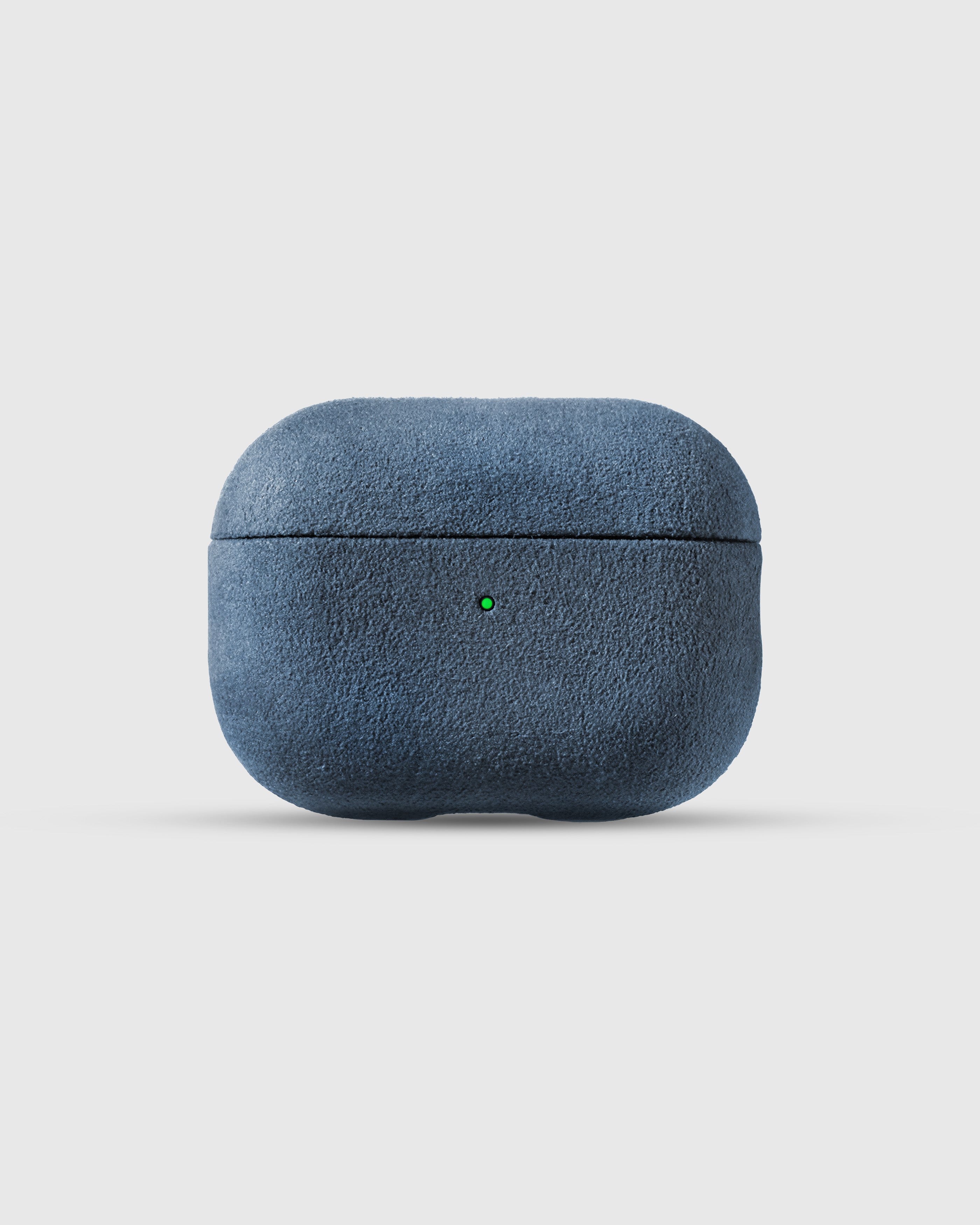 {{Denim Blue Alcantara.}} STICKYZOO Alcantara AirPods Pro Case in denim blue Italian microfiber suede