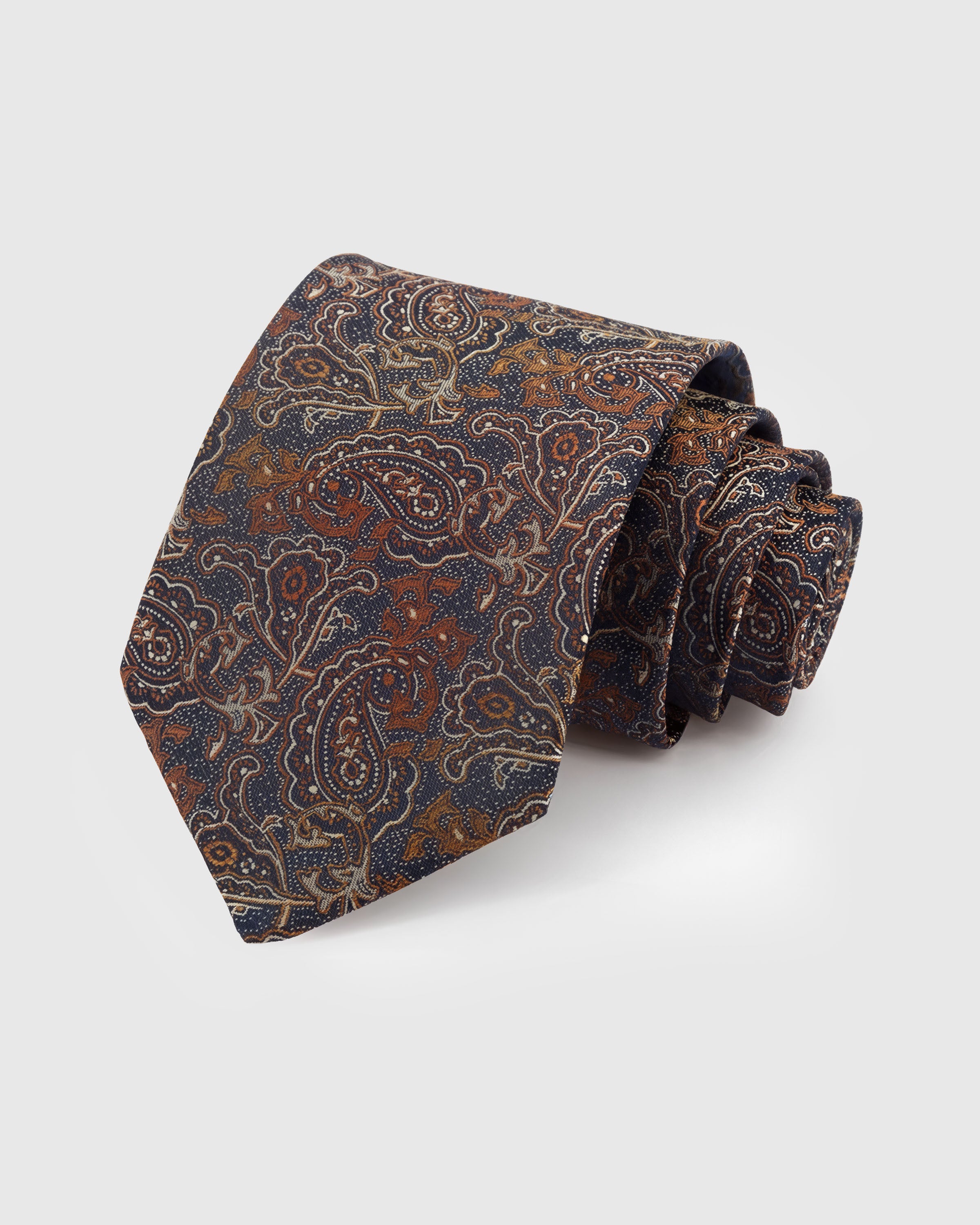 {100% mulberry silk weave} STICKYZOO MIDNIGHT PAISLEY TAPESTRY TIE in hand-embroidered mulberry silk with paisley motif, 45° bias-cut Italian method