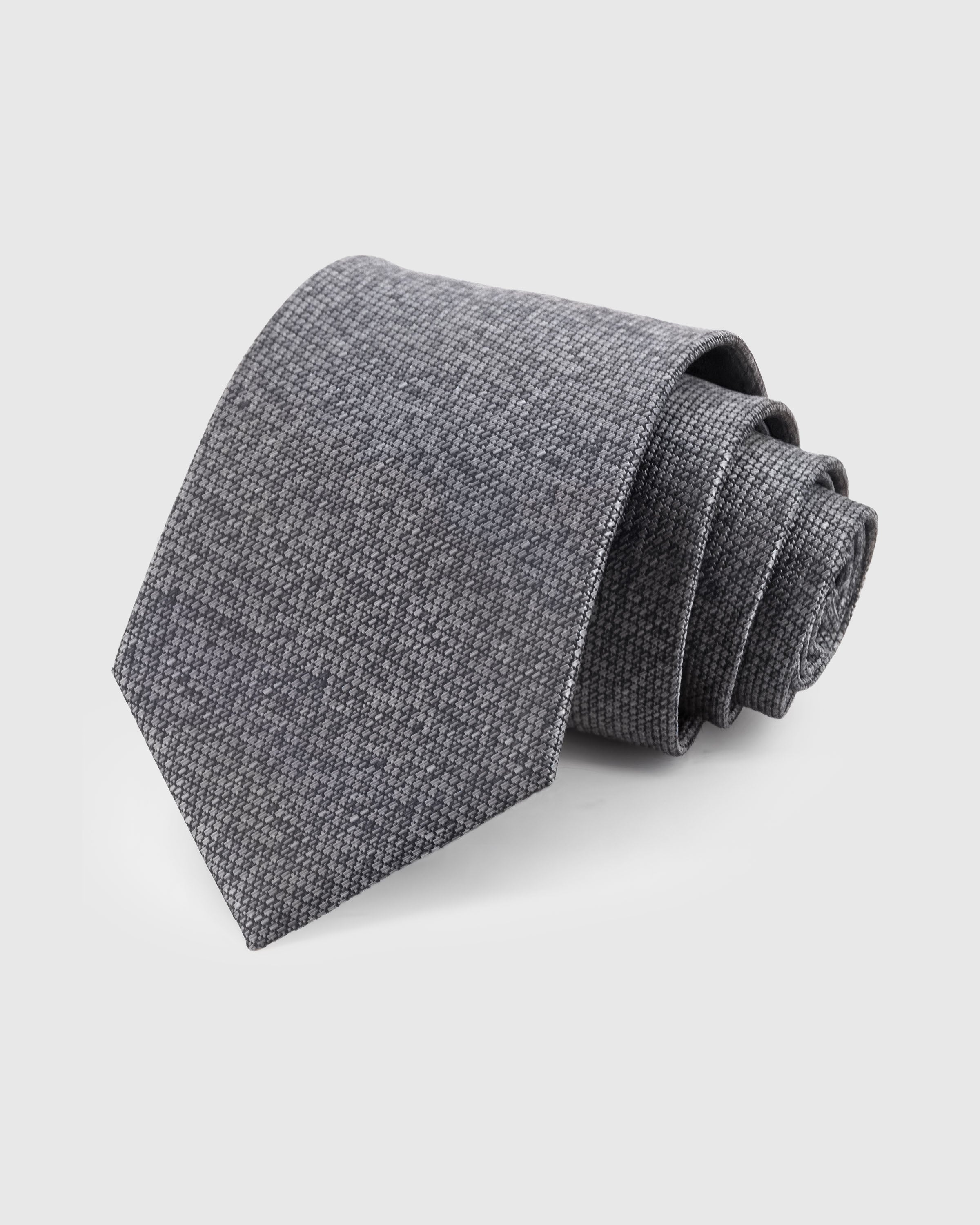 STICKYZOO Graphite Lattice Tie — hand-embroidered graphite mulberry silk with micro lattice pattern
