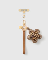 STICKYZOO leopard star leather phone strap, cognac strap with calf-hair star and gold hook