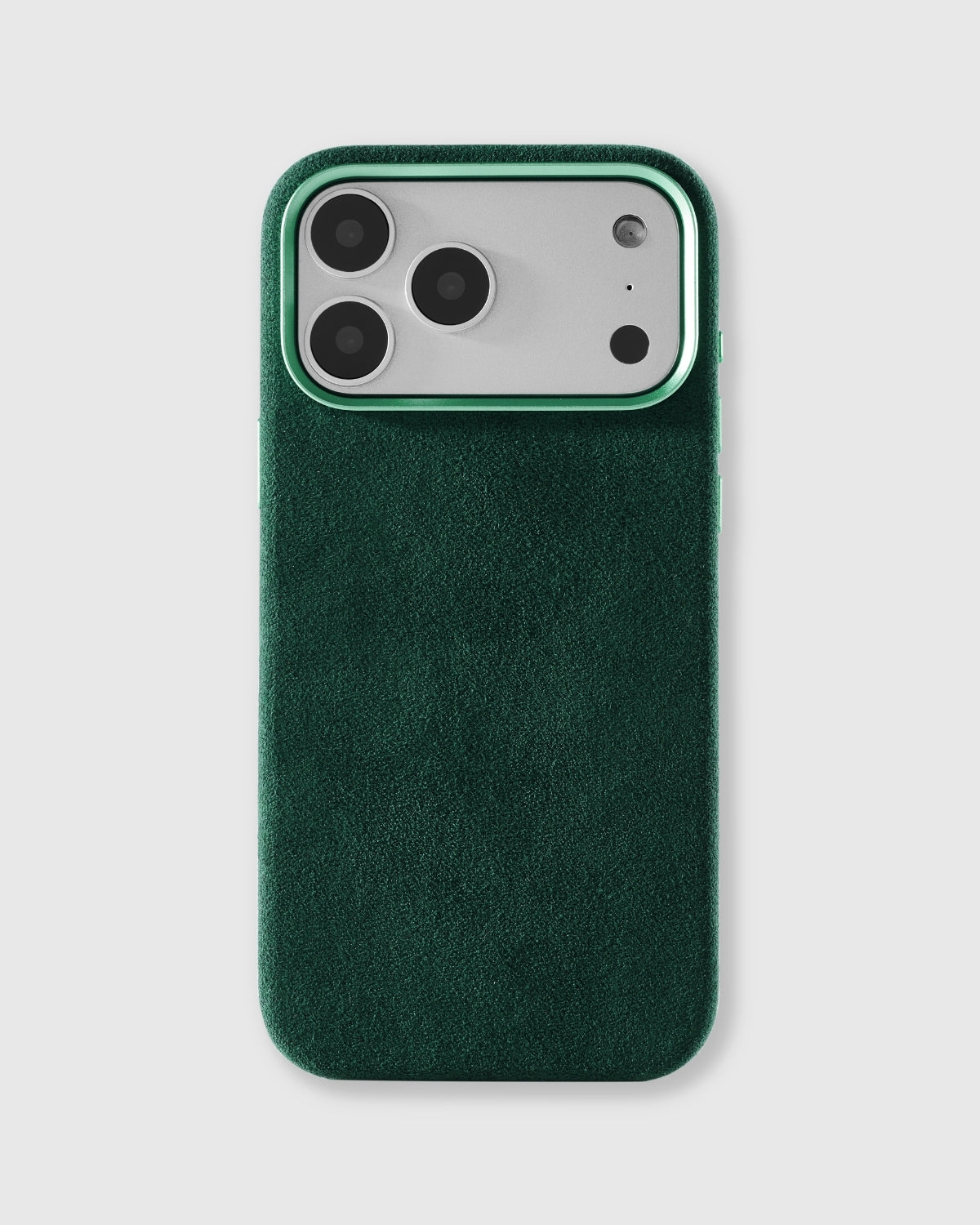 {{Real Alcantara}} Hand-wrapped deep forest green Alcantara phone case with soft suede finish by STICKYZOO