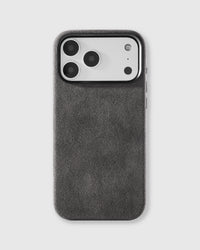 STICKYZOO Alcantara phone case in dark charcoal grey with soft Italian microfiber suede finish
