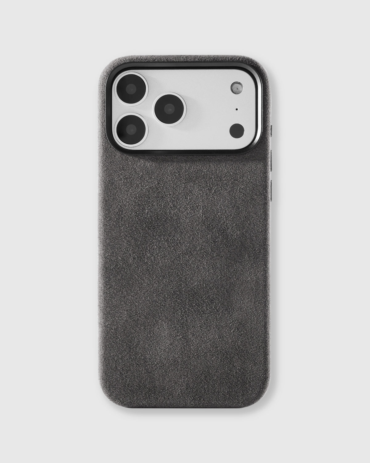 {{Real Alcantara}} Hand-wrapped dark charcoal Alcantara phone case with soft suede finish by STICKYZOO