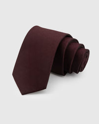 {100% mulberry silk satin finish} STICKYZOO OXBLOOD SATIN TIE in hand-embroidered mulberry silk with solid motif, 45° bias-cut Italian method