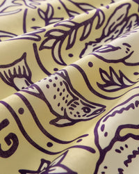 STICKYZOO wildwood charm silk scarf print detail showing the hand-illustrated trout swimming across the field
```