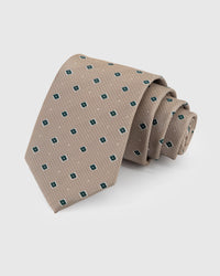 STICKYZOO Hunter Paisley Tie in hand-embroidered mulberry silk with copper paisley droplet motifs, 45° bias-cut Italian method