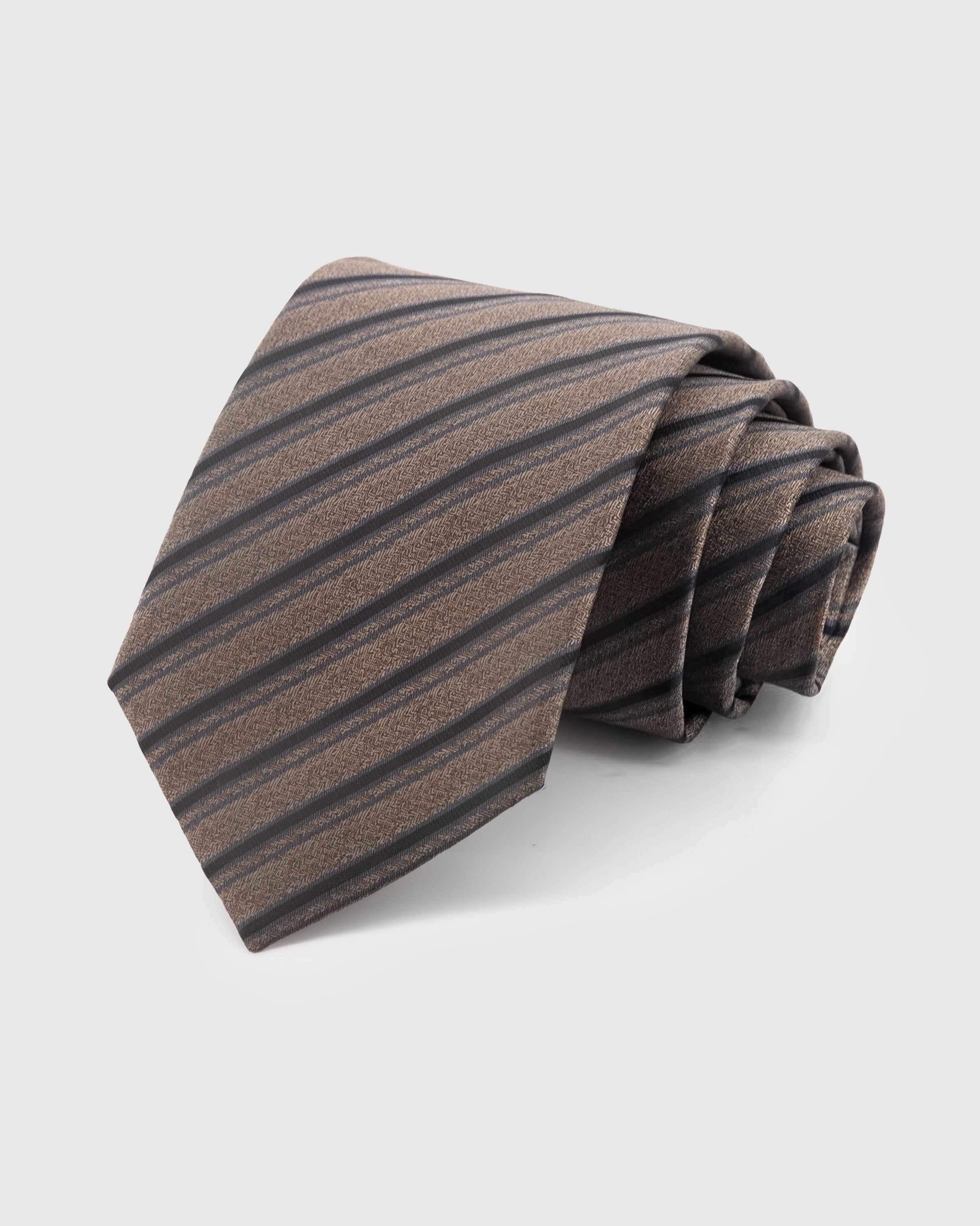 STICKYZOO Bronze Repp Tie — hand-embroidered bronze / charcoal mulberry silk with tonal repp stripe pattern