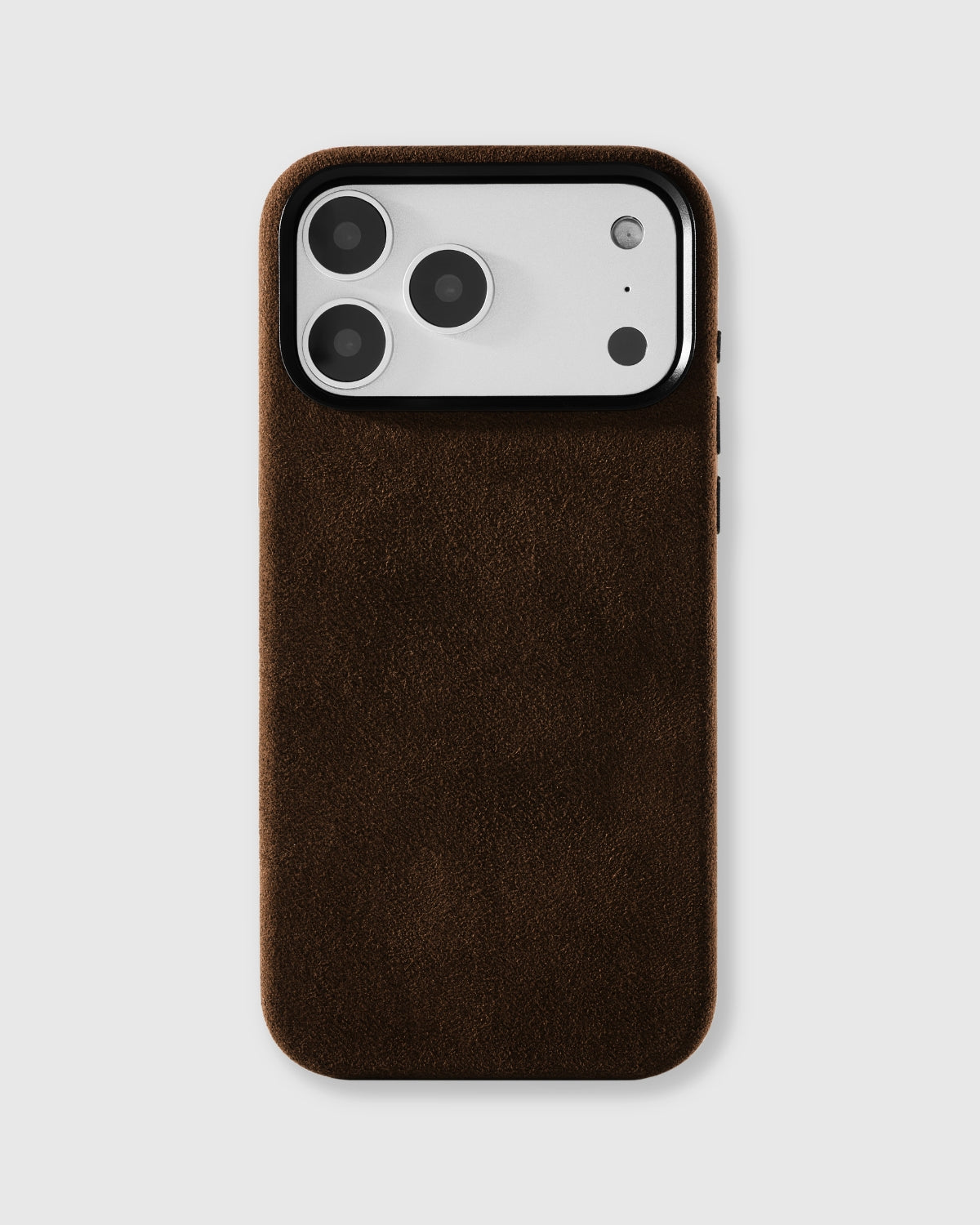 {{Real Alcantara}} Hand-wrapped espresso brown Alcantara phone case with soft suede finish by STICKYZOO