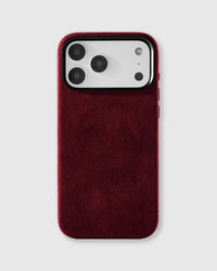 Alcantara phone case in deep wine red with genuine Italian microfiber suede texture