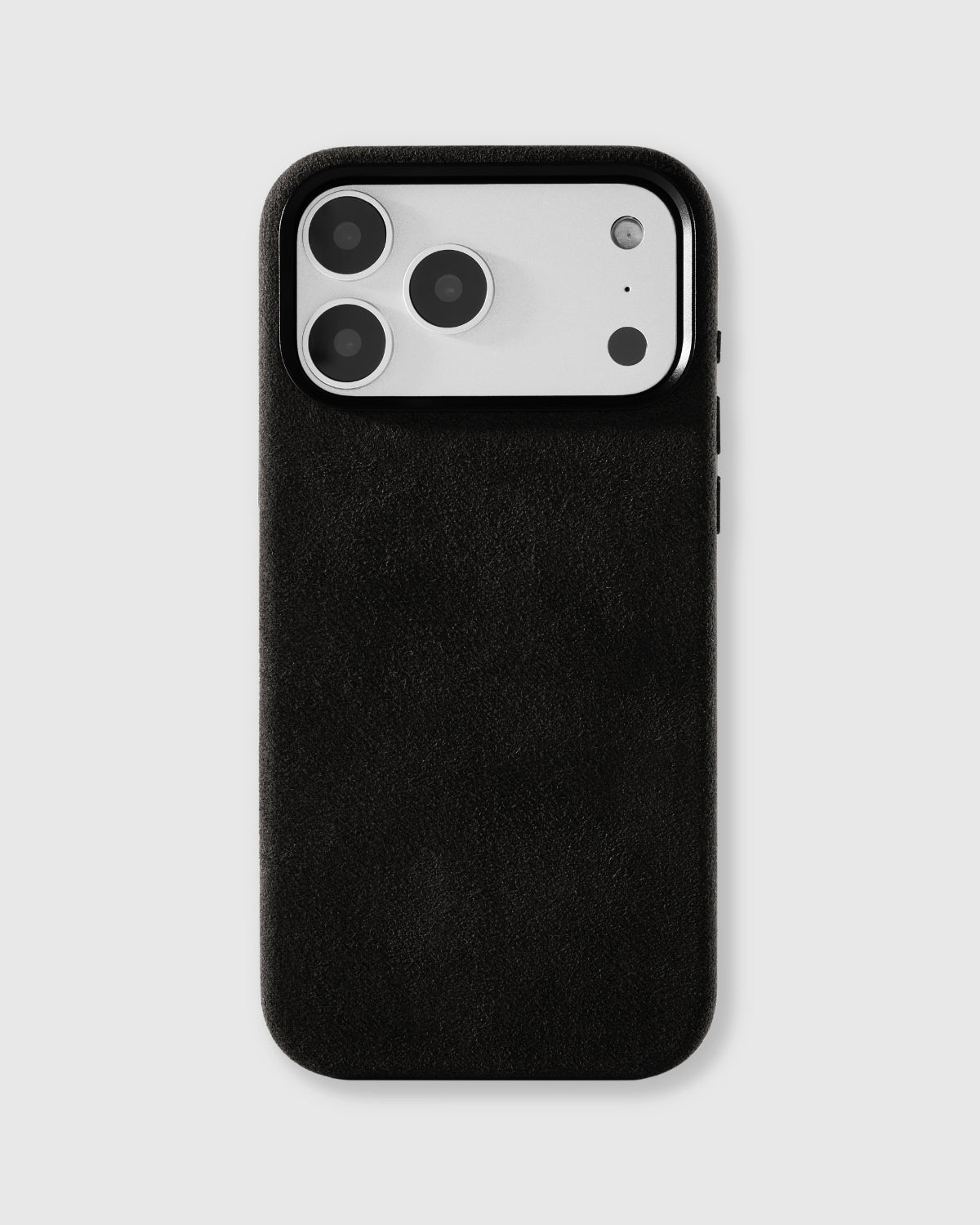 {{Real Alcantara}} Hand-wrapped deep black Alcantara phone case with soft suede finish by STICKYZOO