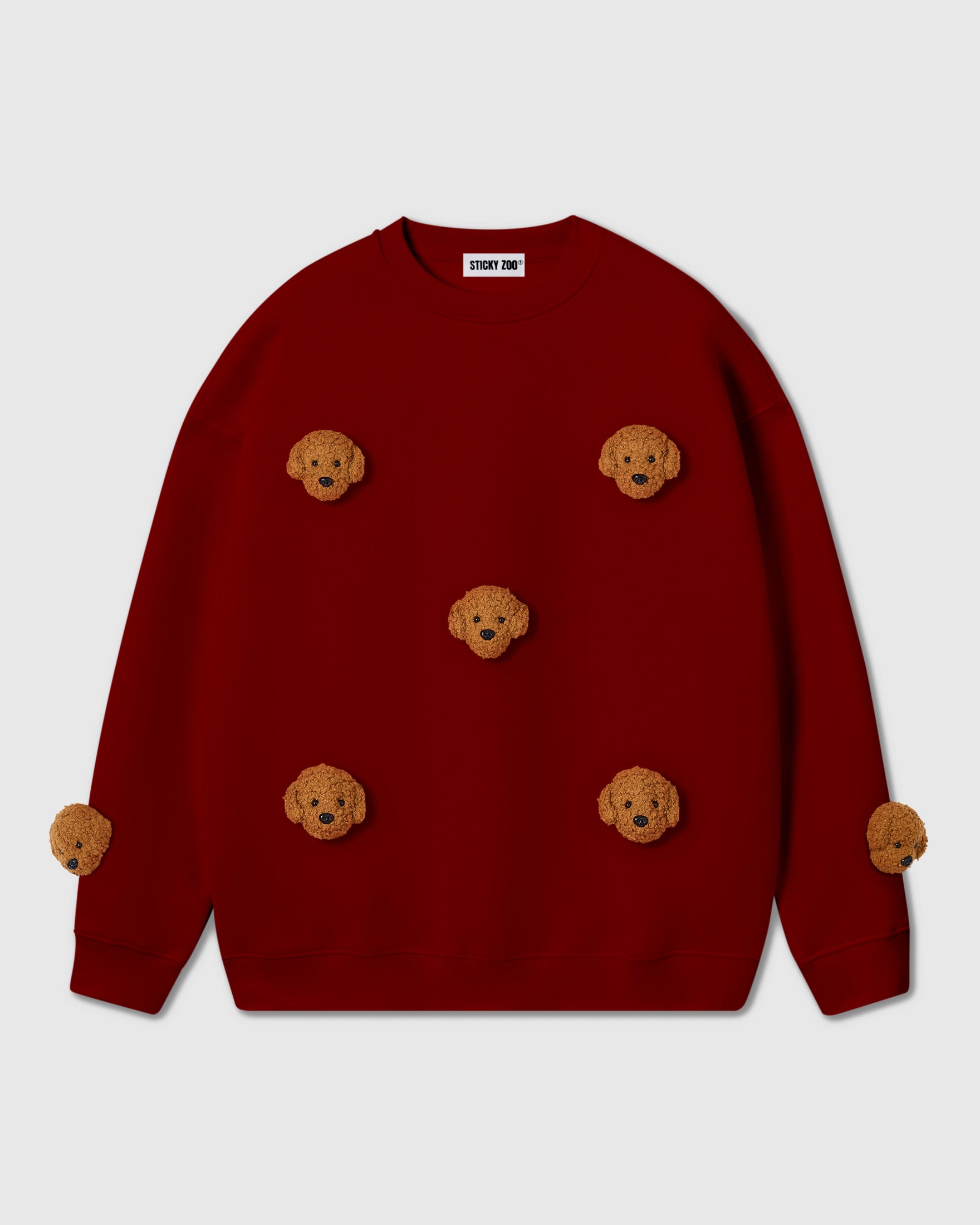 {{7 plush poodles}} STICKYZOO POODLE PARADE SWEATSHIRT featuring 7 hand-stitched plush poodles, designed in Amsterdam