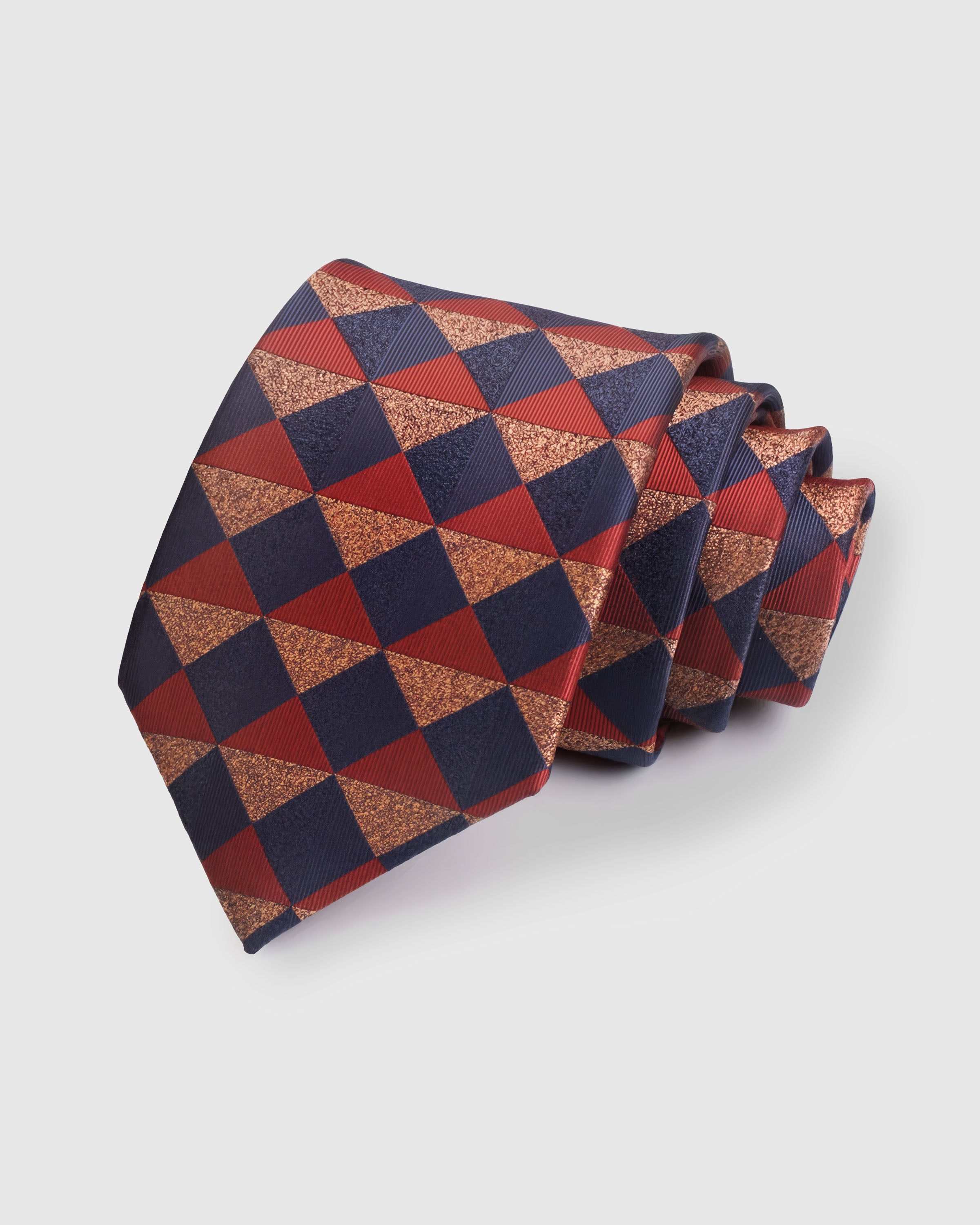 {100% mulberry silk weave} STICKYZOO EMBER HARLEQUIN TIE in hand-embroidered mulberry silk with diamond harlequin motif, 45° bias-cut Italian method