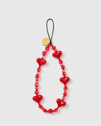 STICKYZOO cherry heart glow phone strap, translucent red beads with glossy hearts and pink accents