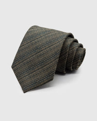 MOSS GLEN PLAID TIE — Hand-embroidered glen plaid detail on 100% mulberry silk in moss, showing embroidery texture and silk sheen