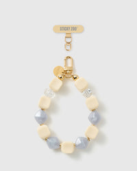 Handmade frost marbled bead phone strap by STICKYZOO with 18K gold-plated engraved hardware