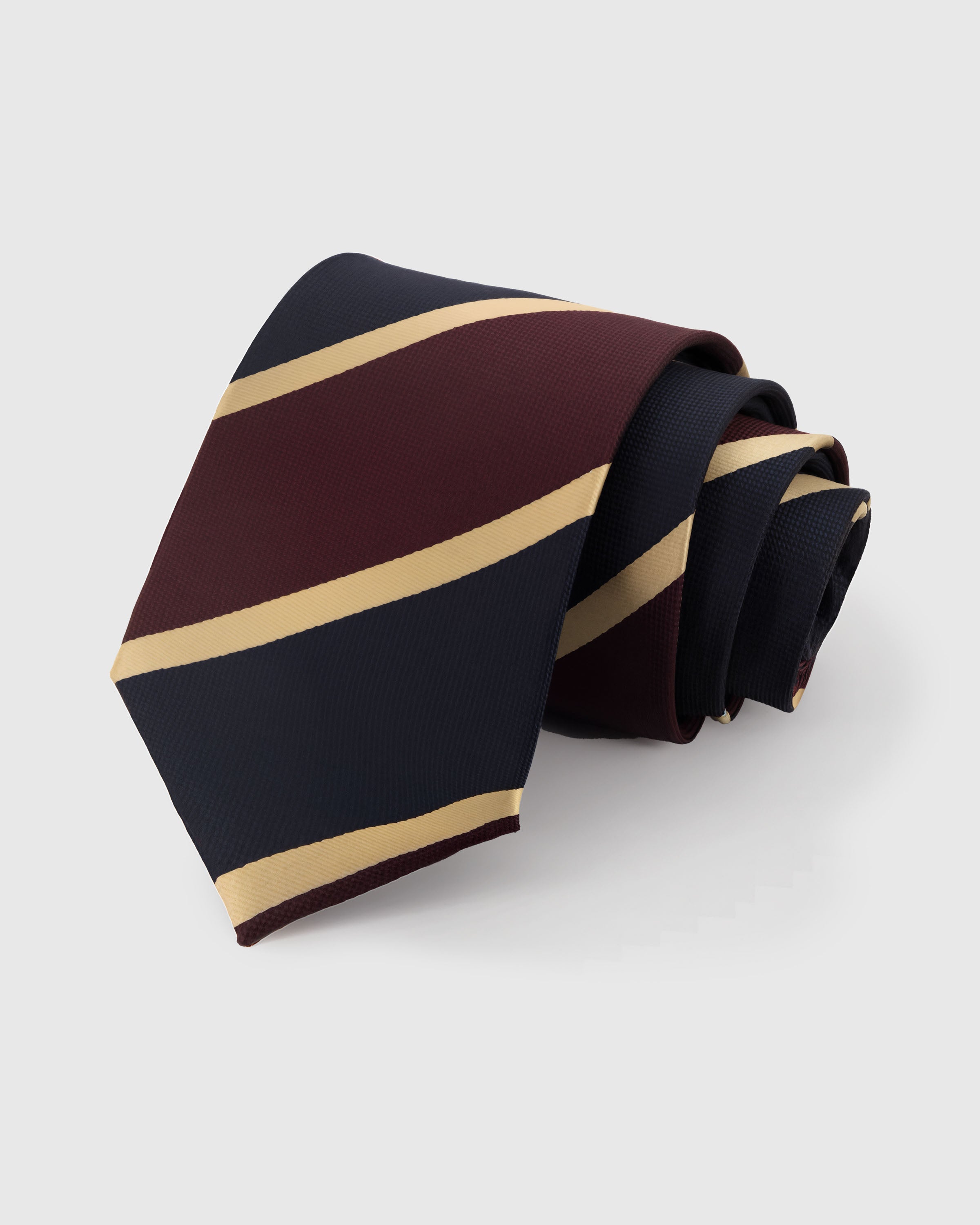 STICKYZOO Burgundy Herringbone Tie in tonal herringbone mulberry silk weave, 45° bias-cut Italian method