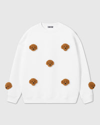 STICKYZOO Poodle Parade Sweatshirt in white colorway with plush poodle appliques